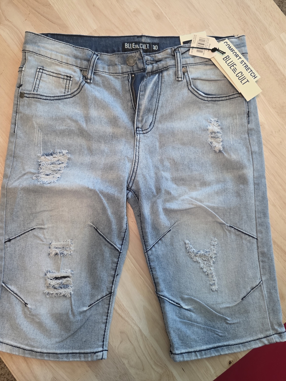 Blue Cult Men’s Light Blue Distressed Relaxed Jeans Shorts